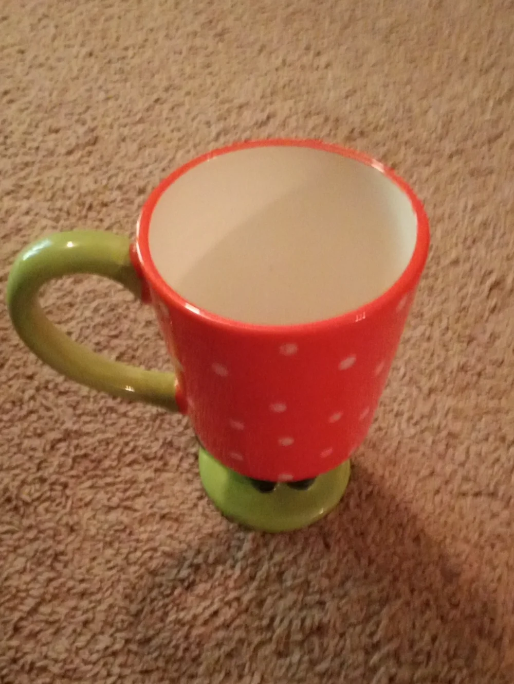 Mesa Polka Dot Ceramic Mug with Green Handle and Novelty Base